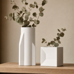 Geometric Minimalist Matte White Vase Duo