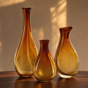 Amber Glow Hand-Blown Glass Vase Trio