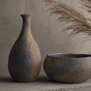 Wabi-Sabi Earthy Stoneware Vase Pair