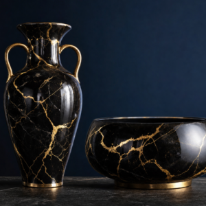Luxurious Black Gold Marble Ceramic Vases