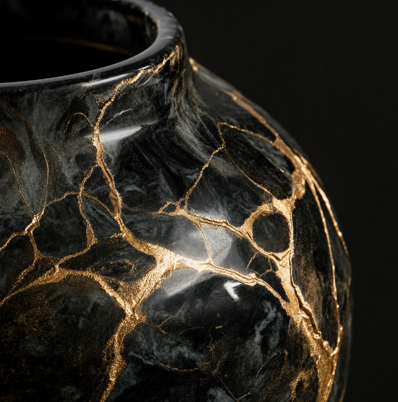 Luxurious Black Gold Marble Ceramic Vases